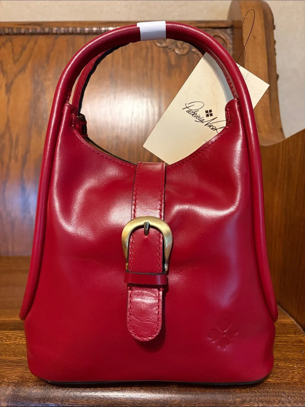NWT-Patricia Nash-Leather-Halina-Top Handle Hobo w/Strap-Buckle-Berry Red-$199 - Picture 1 of 16